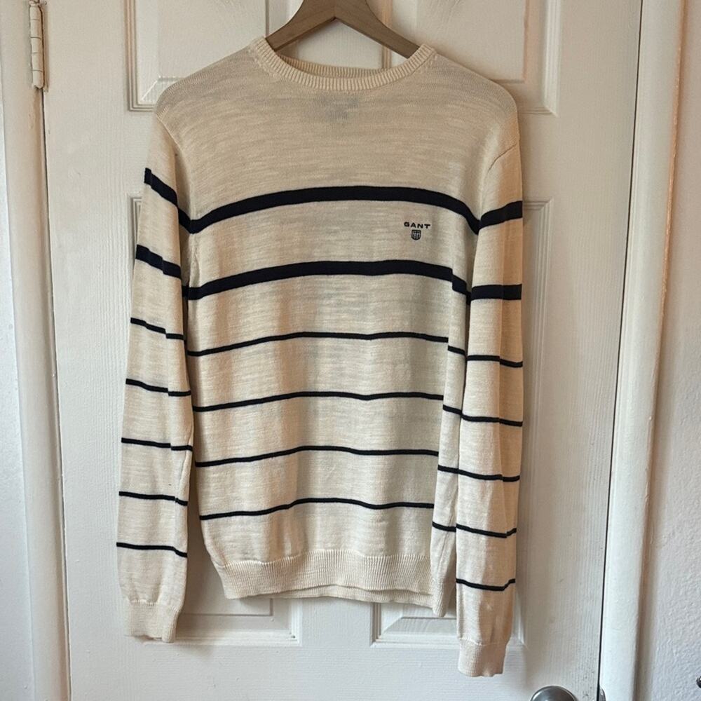 GANT Men's Sweater with Cream and Black Stripes
